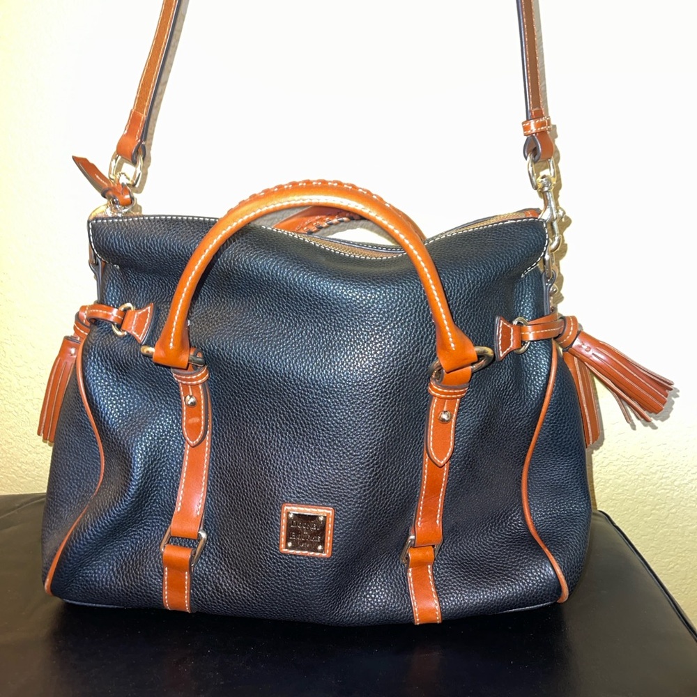 Dooney & Bourke All Weather Leather Black and Tan Satchel - Picture 2 of 5